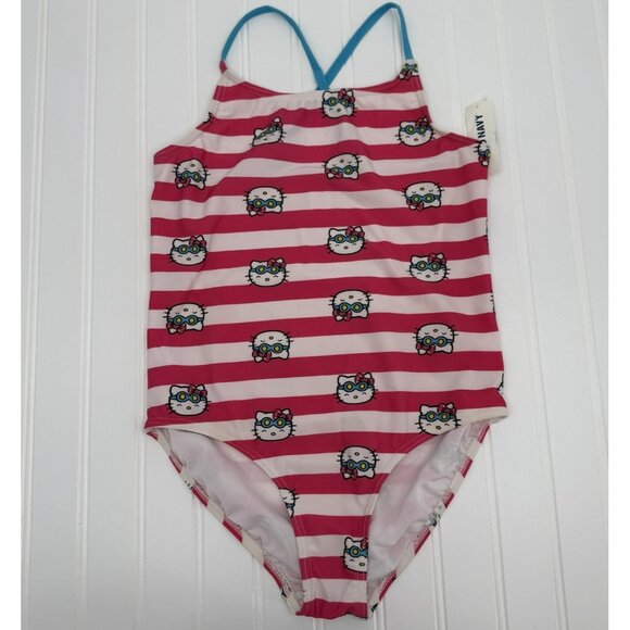 NWT Old Navy Sanrio Hello Kitty Pink Striped One Piece Swimsuit Size L (10/12) - Picture 1 of 3